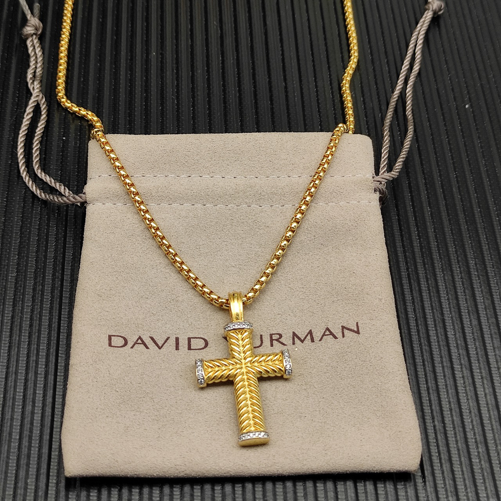 David Yurman Gold Diamond Double-Twisted Cross Necklace